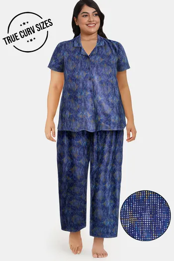 Buy Zivame True Curv Lazy Days Knit Cotton Pyjama Set - Blue Depth